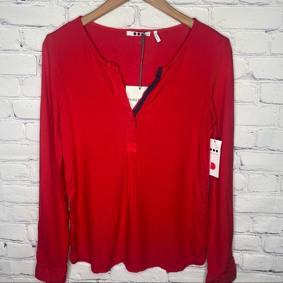 Three Dots Sonia Twill Henley Top - Picture 3 of 8